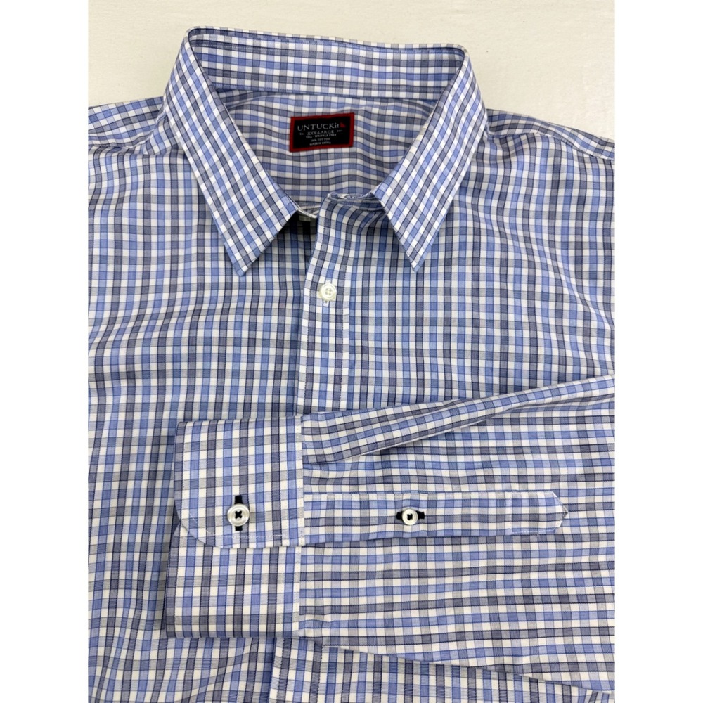 UNTUCKit Durif-WF Tall Mens XXXL Blue Gingham Wrinkle Free Cotton Shirt